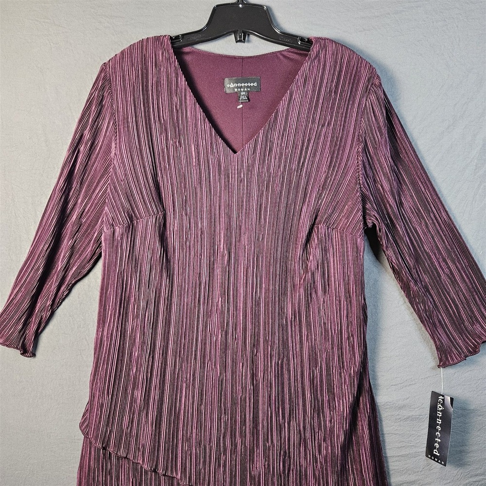 Connected Woman Mauve Crinkle Pleated Tiered Dress Womens 18W V-Neck